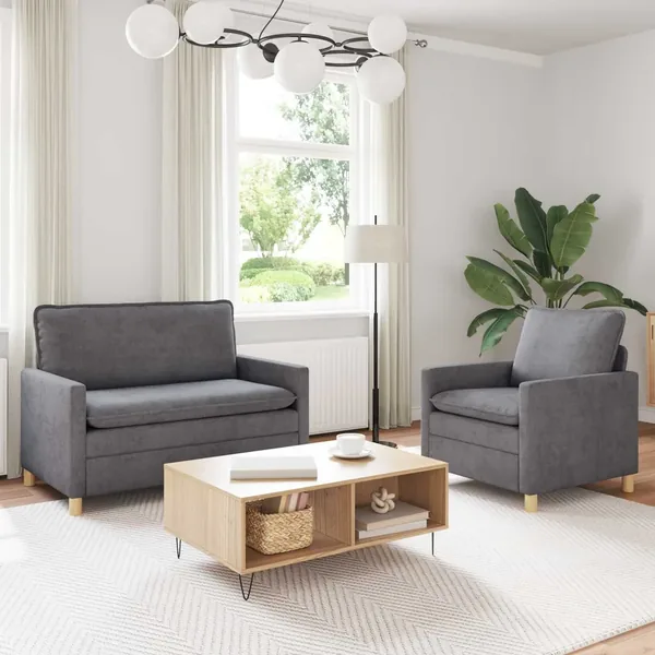 Ensemble de Canapés 2 pcs Gris clair Polyester