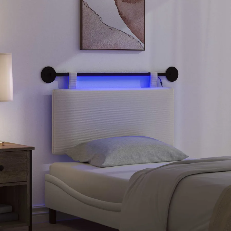 Tête de lit suspendue Crème Tissu en velours côtelé - 5