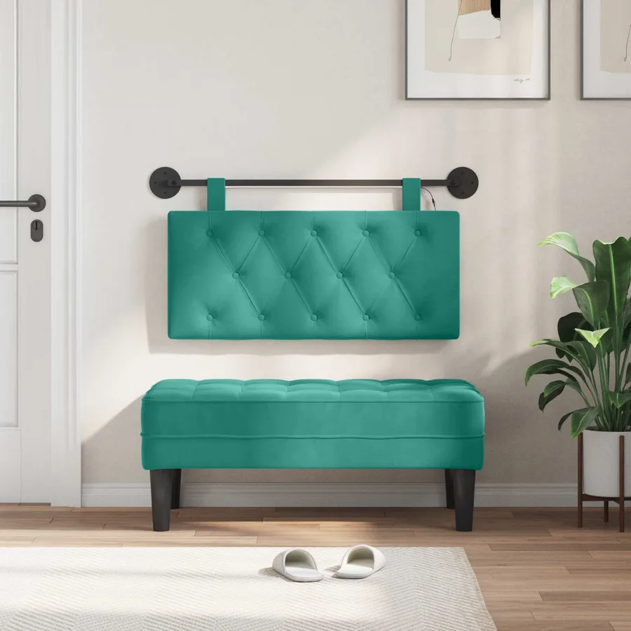 Tête de lit suspendue Avec lumière LED Turquoise Velours - 3