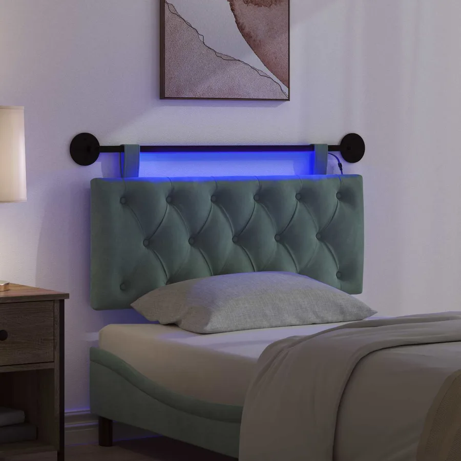 Tête de lit suspendue Avec lumière LED Vert Mer Velours - 5