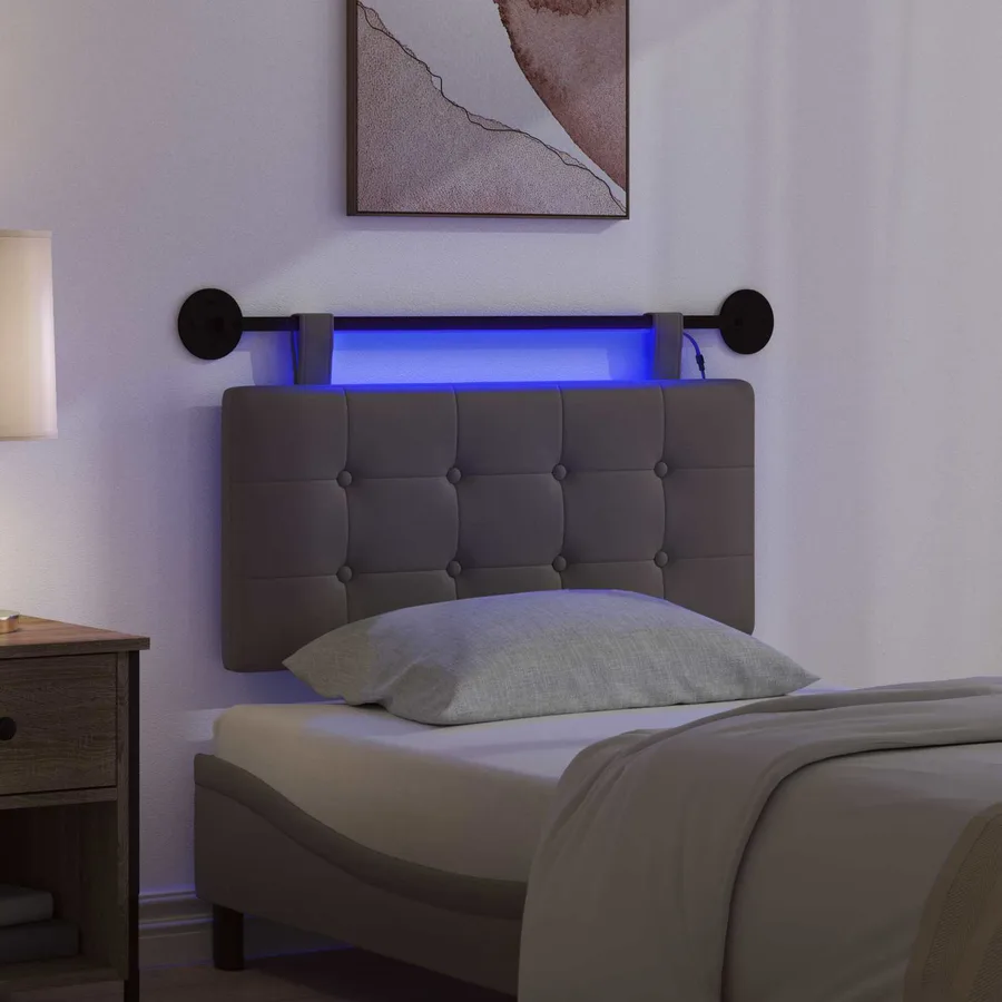 Tête de lit suspendue Avec lumière LED Gris Simili cuir - 5