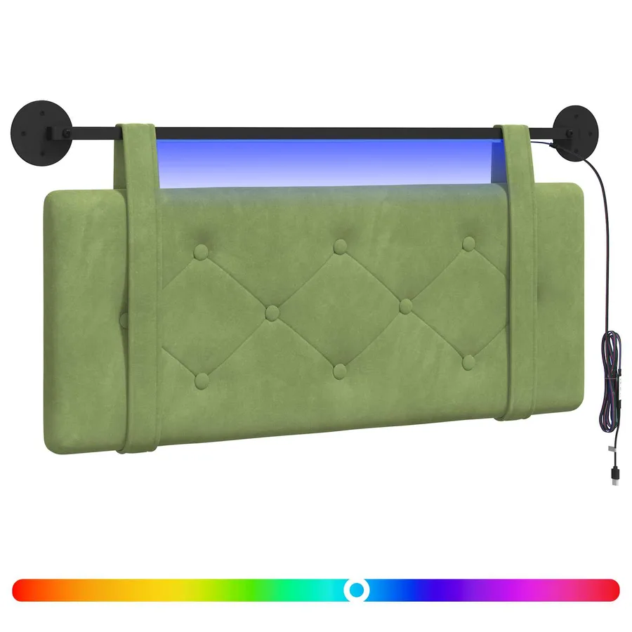 Tête de lit suspendue Avec lumière LED Vert clair Velours - 2