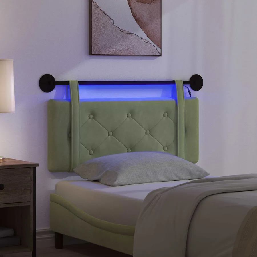 Tête de lit suspendue Avec lumière LED Vert clair Velours - 5