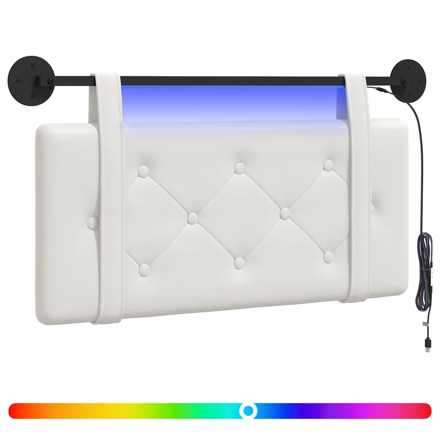 Tête de lit suspendue Avec lumière LED Blanc Simili cuir - 2