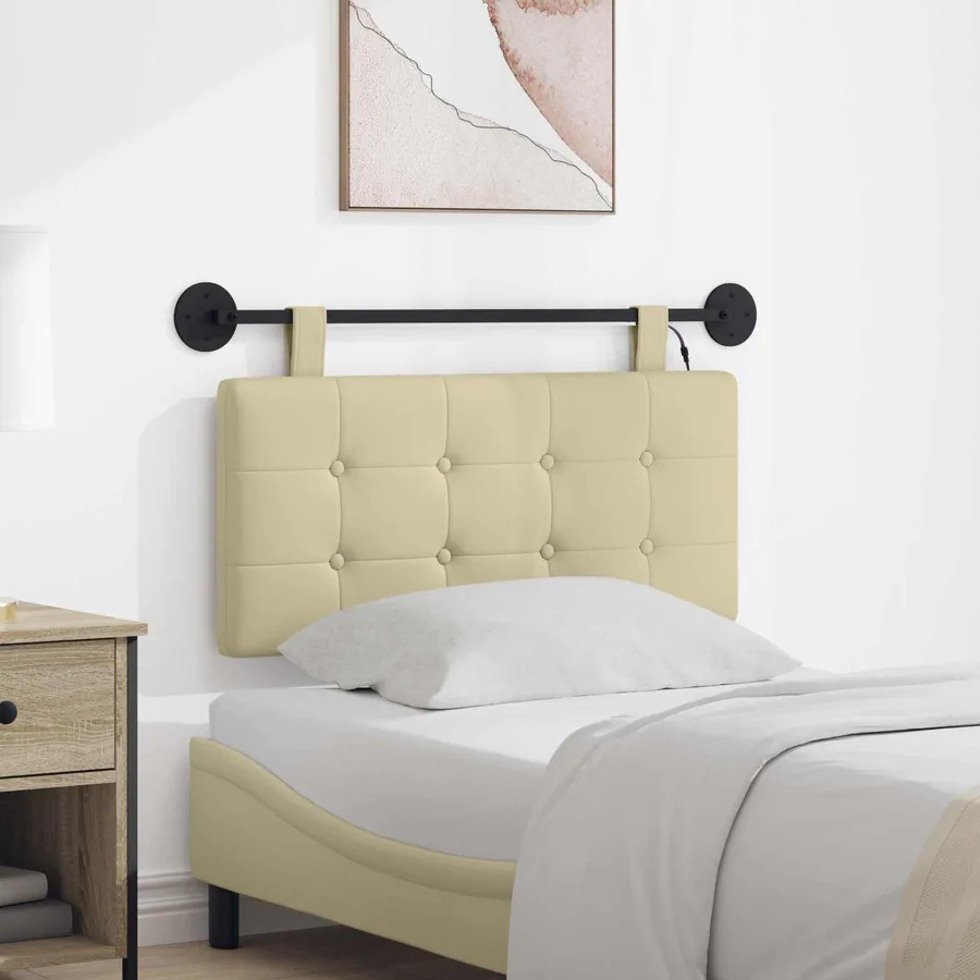 Tête de lit suspendue Avec lumière LED Crème Simili cuir