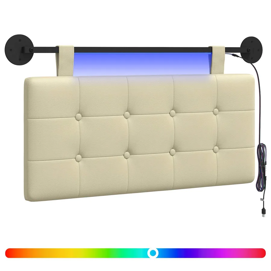 Tête de lit suspendue Avec lumière LED Crème Simili cuir - 2