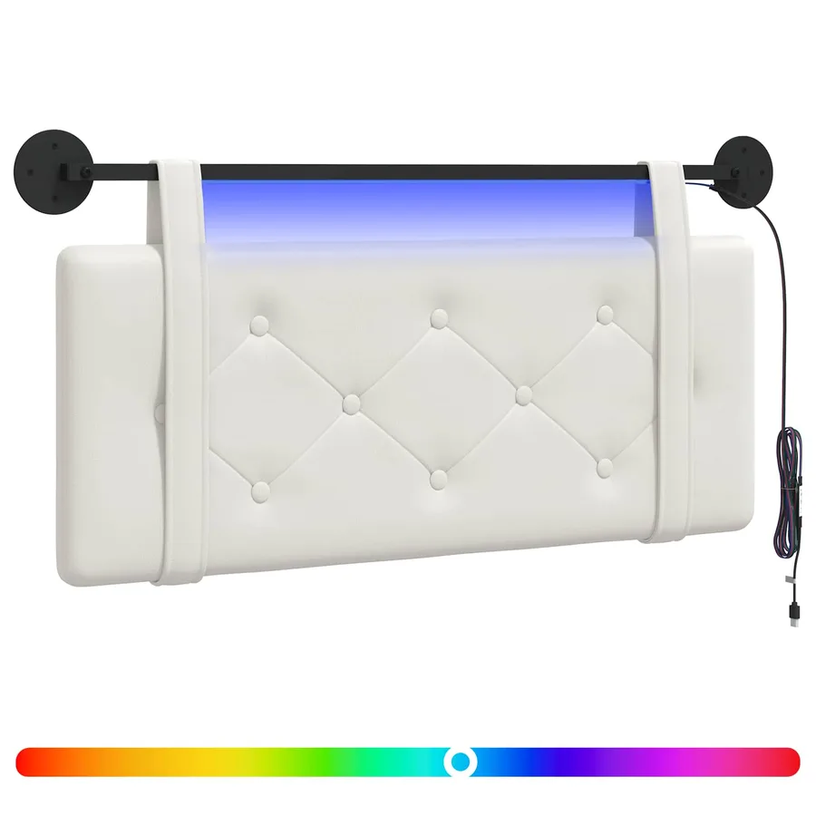 Tête de lit suspendue Avec lumière LED Blanc Simili cuir - 2