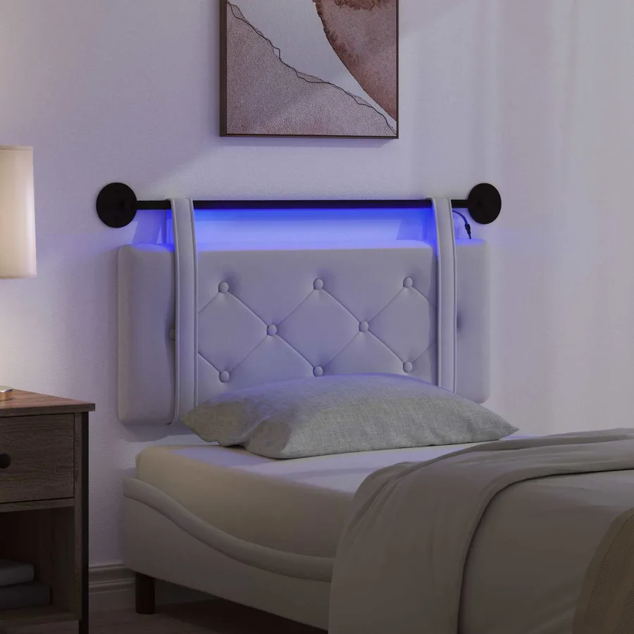 Tête de lit suspendue Avec lumière LED Blanc Simili cuir - 5