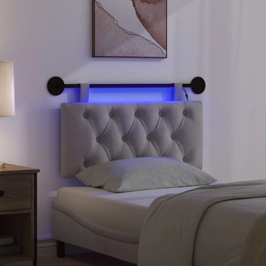 Tête de lit suspendue Avec lumière LED Gris clair Velours - 5