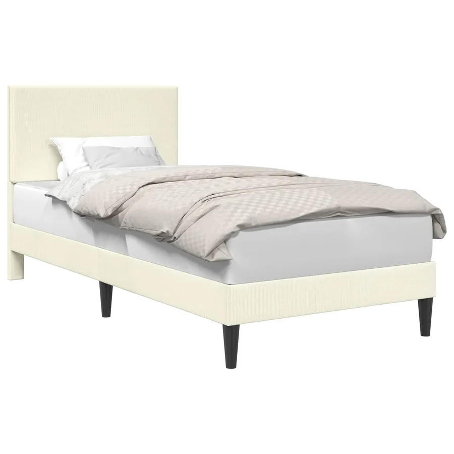 Cadre de lit Crème 90 x 190 cm Tissu en velours côtelé - 2