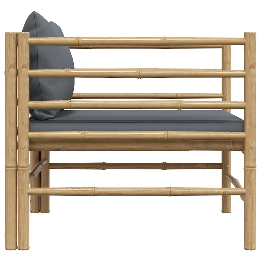 Canapé de jardin avec coussins gris foncé Bambou - 5