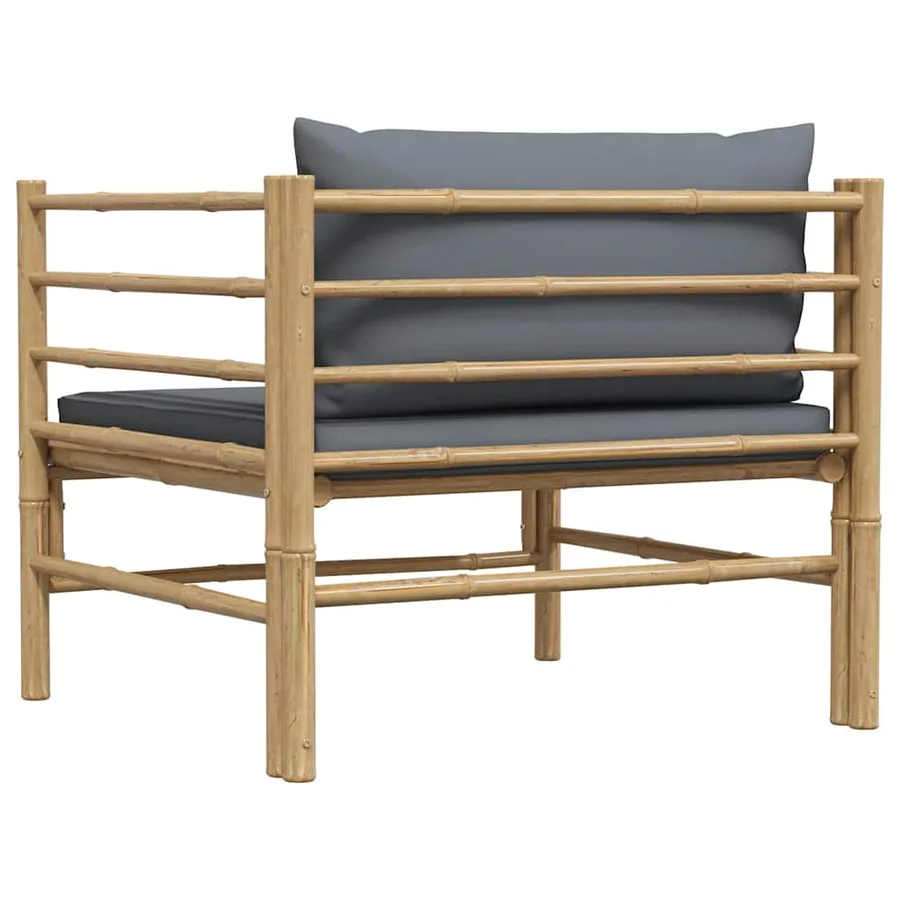 Canapé de jardin avec coussins gris foncé Bambou - 6