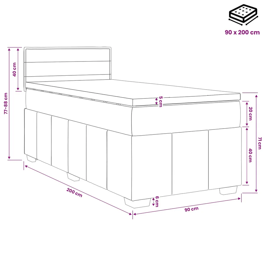 Lit boxspring avec matelas Bleu 90 x 200 cm Tissu - 11