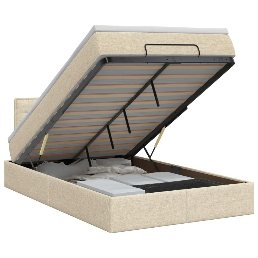 Lit ottoman avec matelas Crème 120 x 200 cm Tissu
