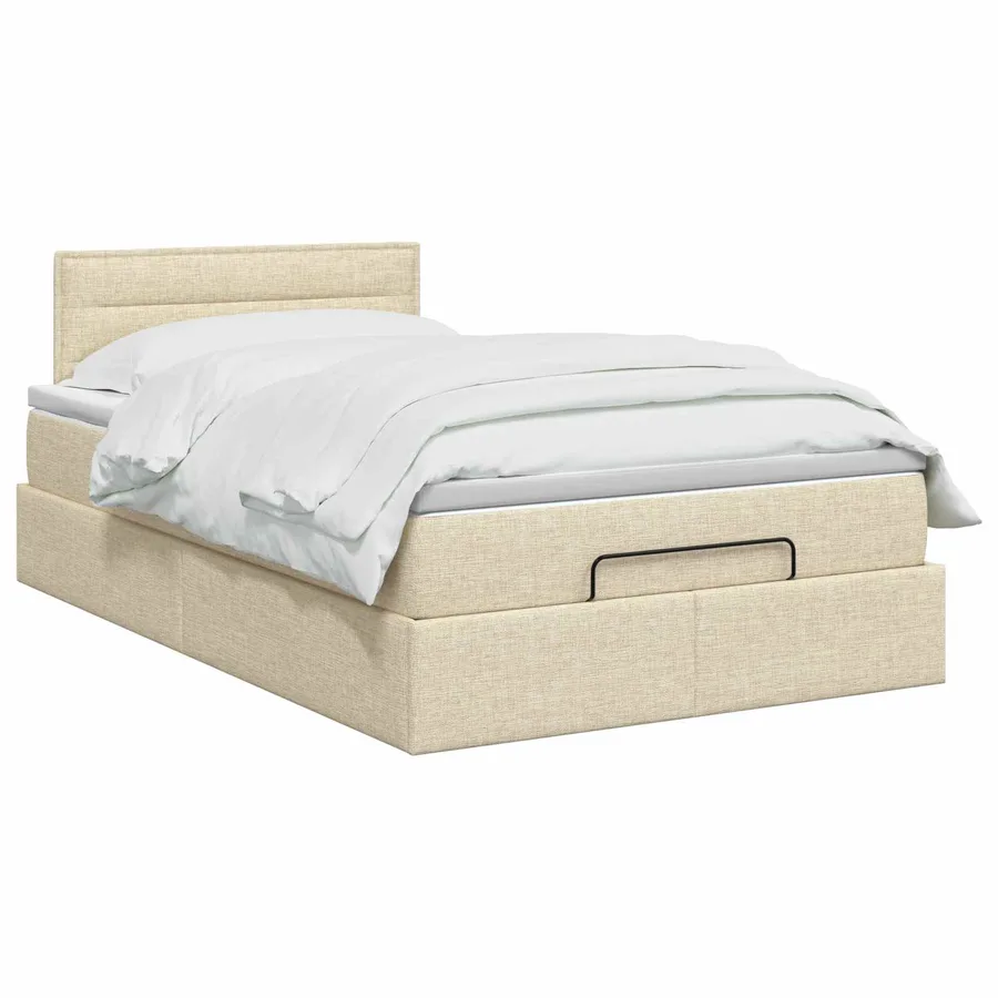 Lit ottoman avec matelas Crème 120 x 200 cm Tissu - 2