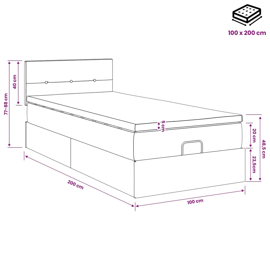 Lit ottoman avec matelas Bleu 100 x 200 cm Tissu - 11