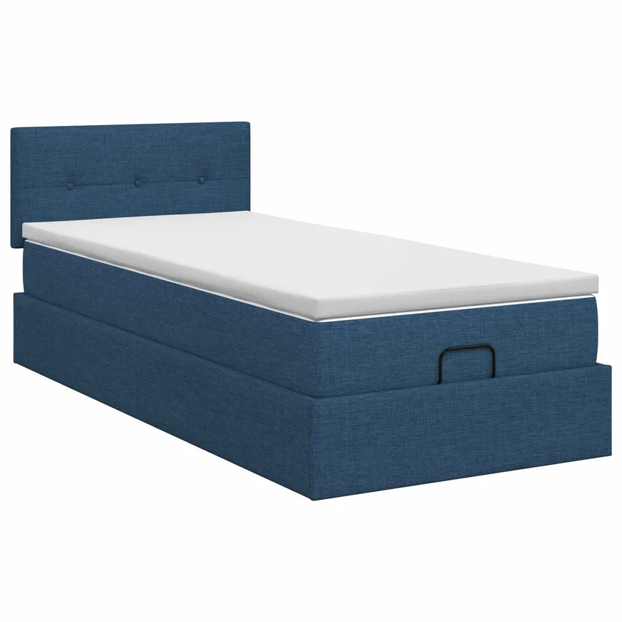 Lit ottoman avec matelas Bleu 100 x 200 cm Tissu - 4