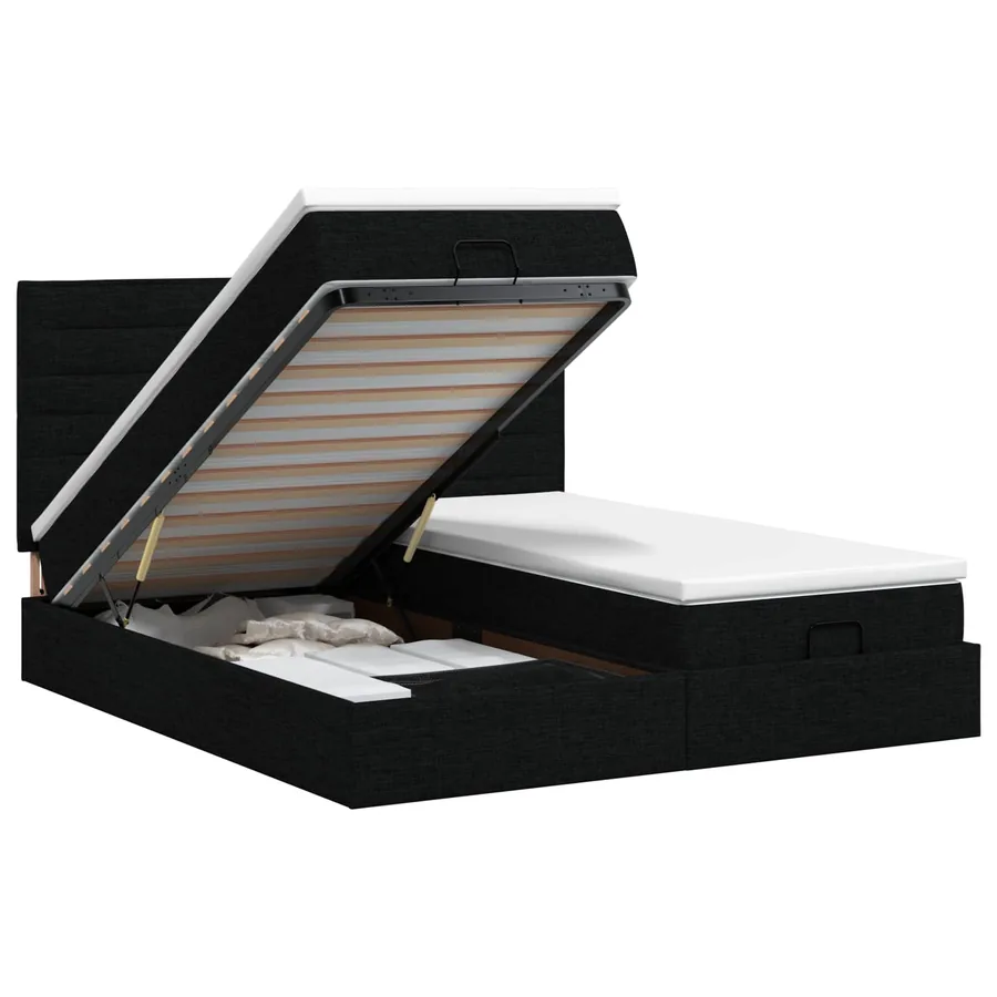 Lit ottoman avec matelas avec tête de lit 2 pcs Noir Tissu
