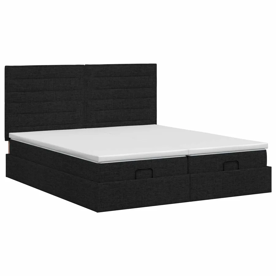 Lit ottoman avec matelas avec tête de lit 2 pcs Noir Tissu - 4