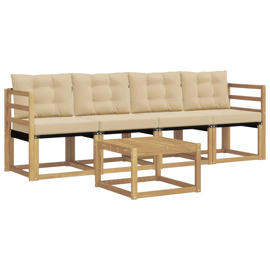 Ensemble de canapés d'extérieur 5 pcs Blanc et Beige - 2