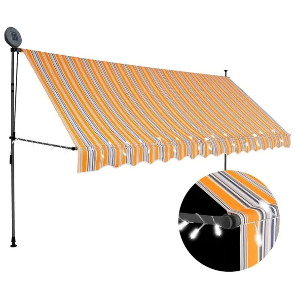 Auvent manuel rétractable avec LED 400 cm Jaune et bleu
