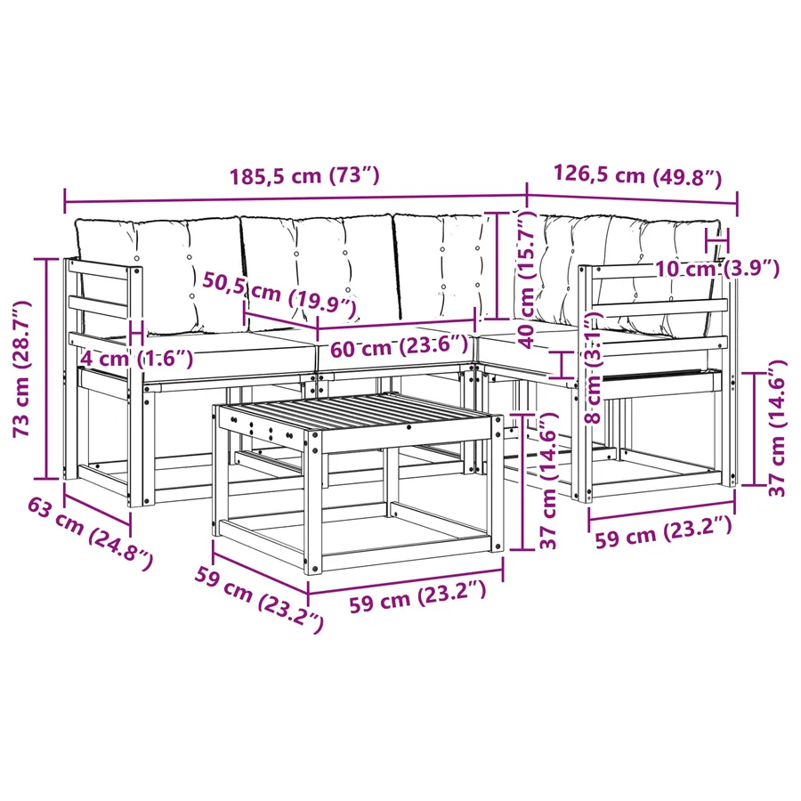 Ensemble de canapés d'extérieur 5 pcs Blanc et noir - 9