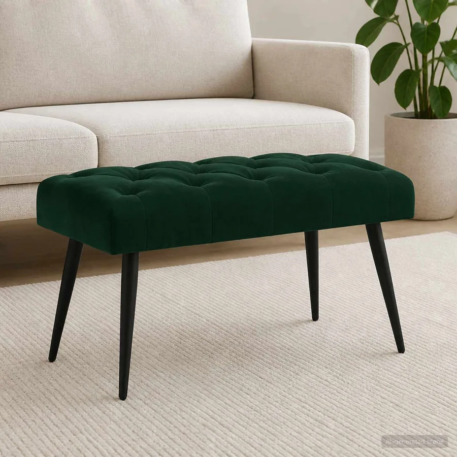 Banc avec capitonnage bouton Vert foncé 80 x 40 x 46 cm Velours - 3