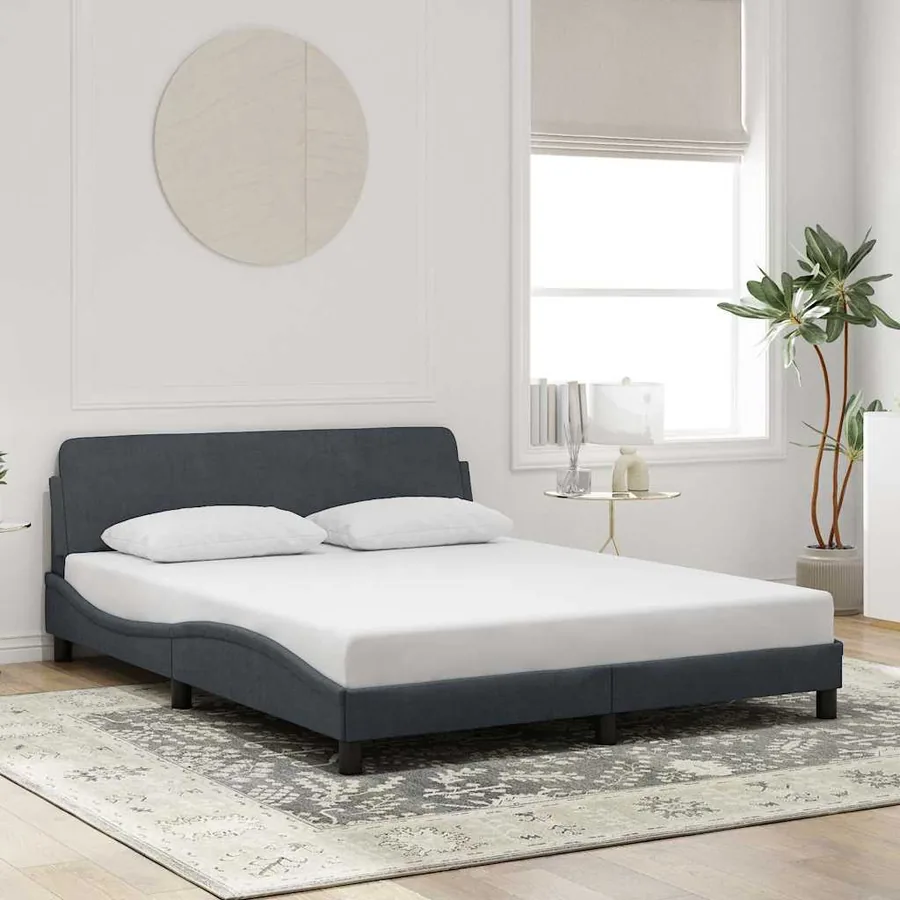 Cadre de lit Dover gris foncé 152x203 cm velours