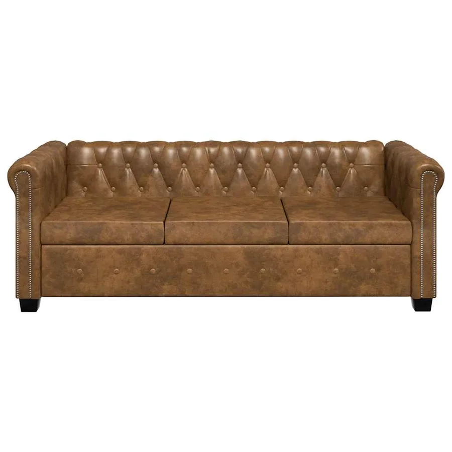 Ensemble de canapé Chesterfield à 2 et 3 places marron - 5