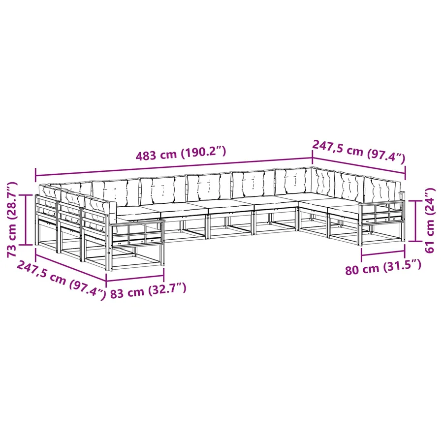 Ensemble de canapés d'extérieur 10 pcs Blanc et anthracite - 8