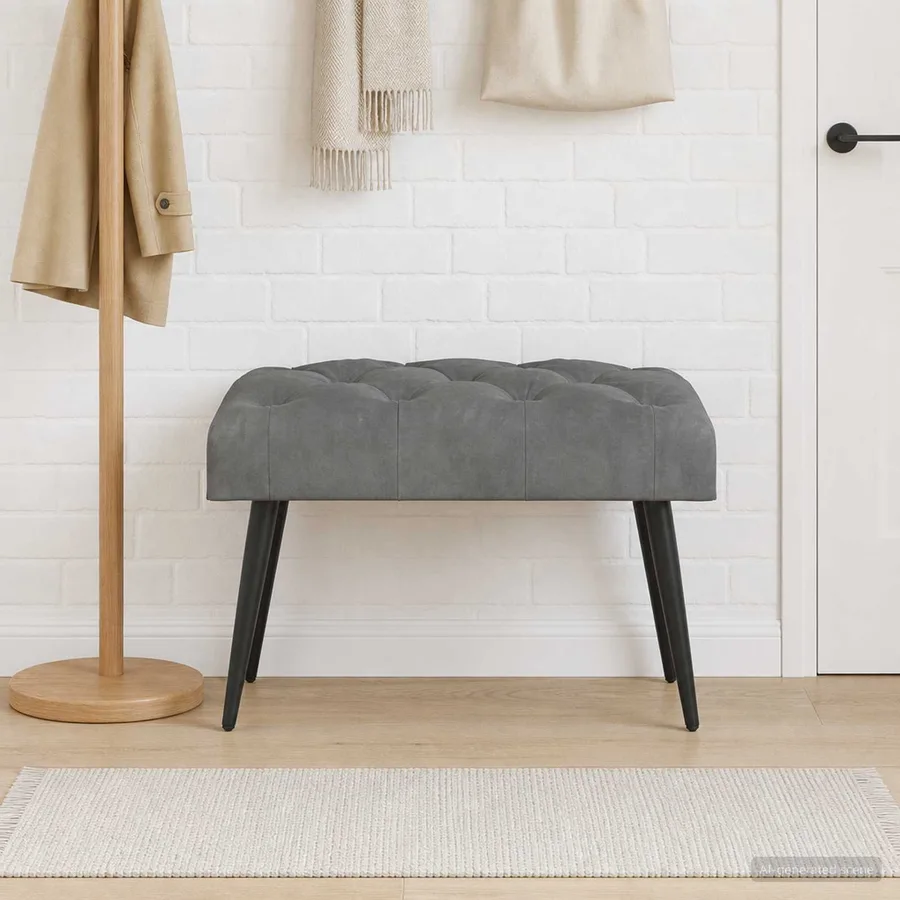 Banc avec capitonnage bouton Gris foncé 60 x 40 x 45 cm Velours - 3