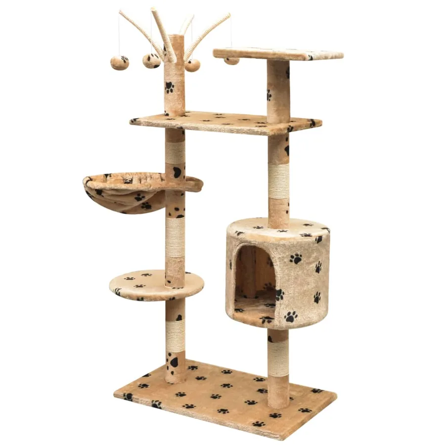 Arbre à chat et griffoir Sisal 125 cm Empreintes de pattes Beige - 2