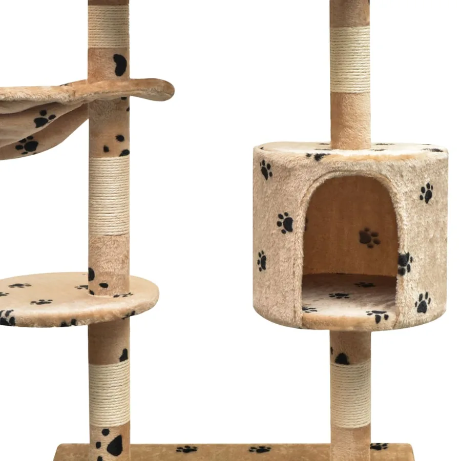 Arbre à chat et griffoir Sisal 125 cm Empreintes de pattes Beige - 3