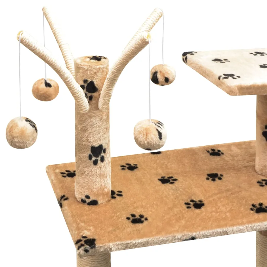 Arbre à chat et griffoir Sisal 125 cm Empreintes de pattes Beige - 4