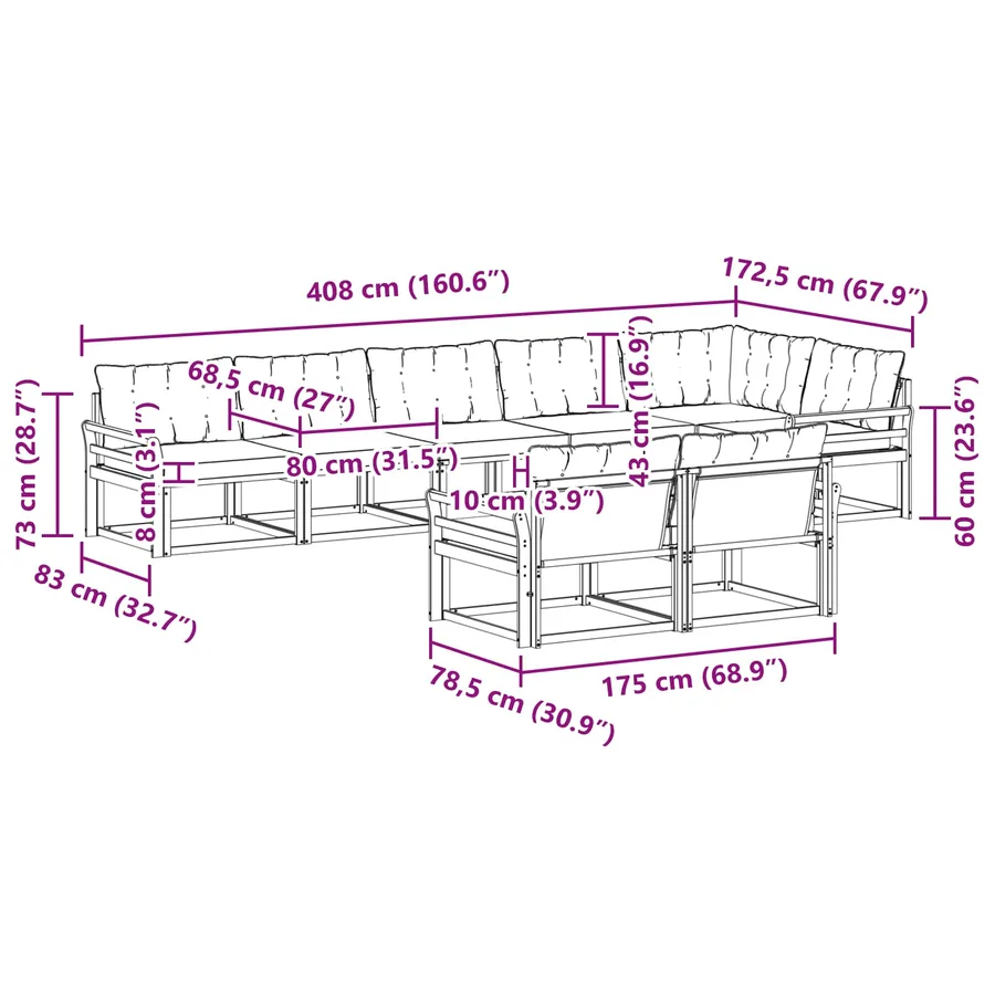Ensemble de canapés d'extérieur 8 pcs Blanc et crème - 9