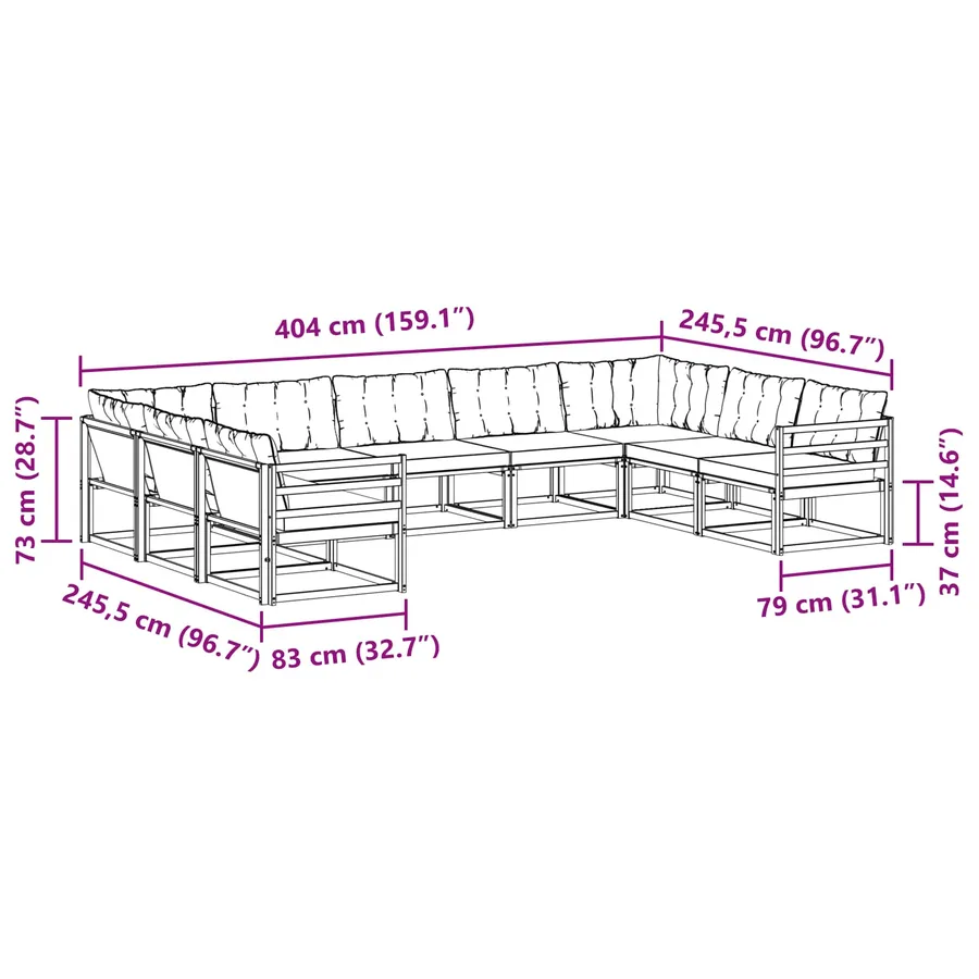 Ensemble de canapés d'extérieur 9 pcs Blanc et crème - 9