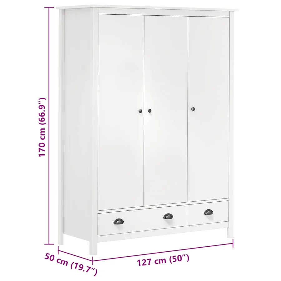 Garde-robe à 3 portes Hill Blanc 127x50x170 cm Bois pin solide - 10