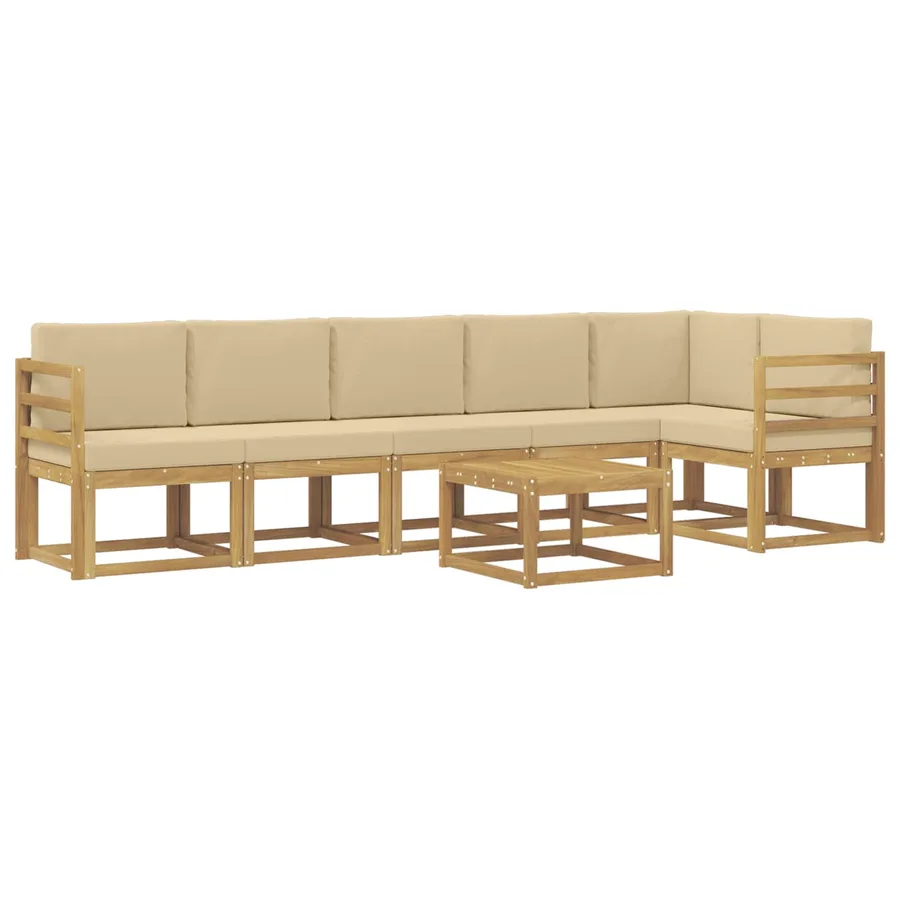 Ensemble de canapés d'extérieur 7 pcs Blanc et Beige Polyester - 2