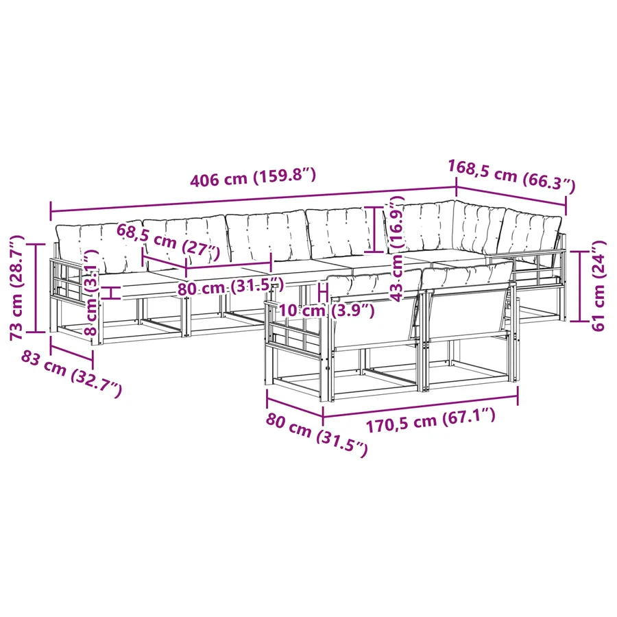 Ensemble de canapés d'extérieur 8 pcs Blanc et noir - 9