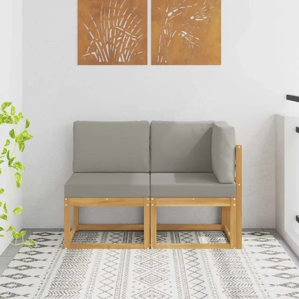 Canapé d’extérieur milieu et coin avec coussin 2 Pièce Blanc
