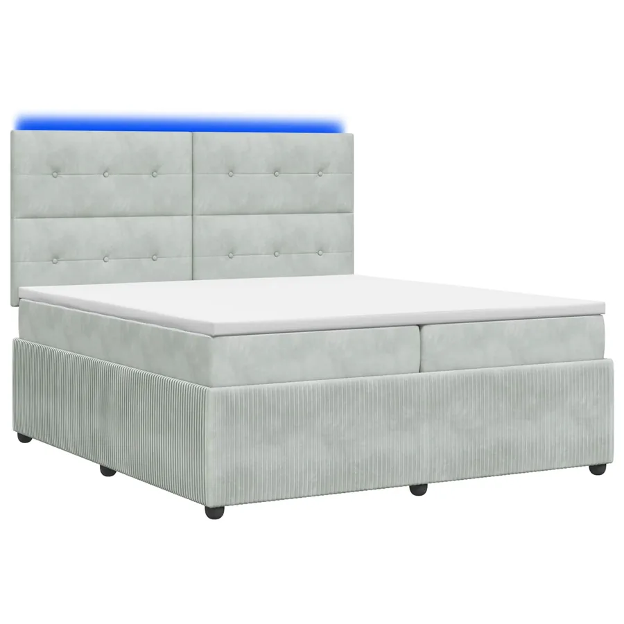 Lit boxspring LED avec matelas Gris clair 200 x 200 cm Velours
