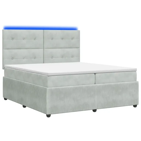 Lit boxspring LED avec matelas Gris clair 200 x 200 cm Velours