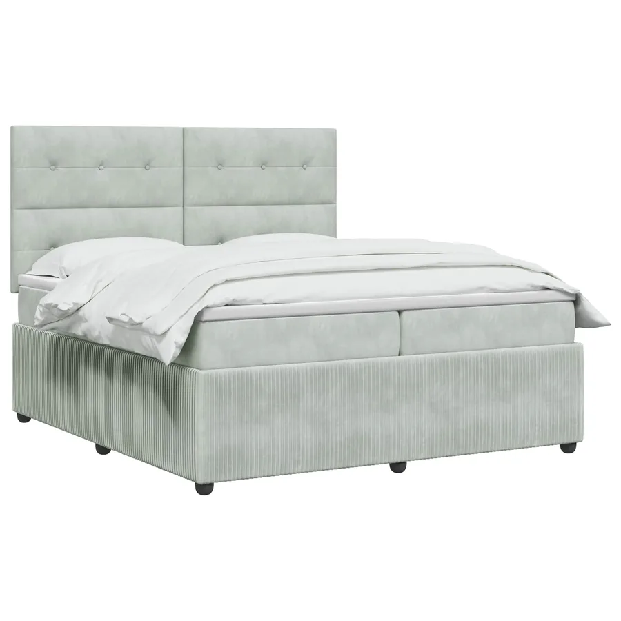 Lit boxspring LED avec matelas Gris clair 200 x 200 cm Velours - 2