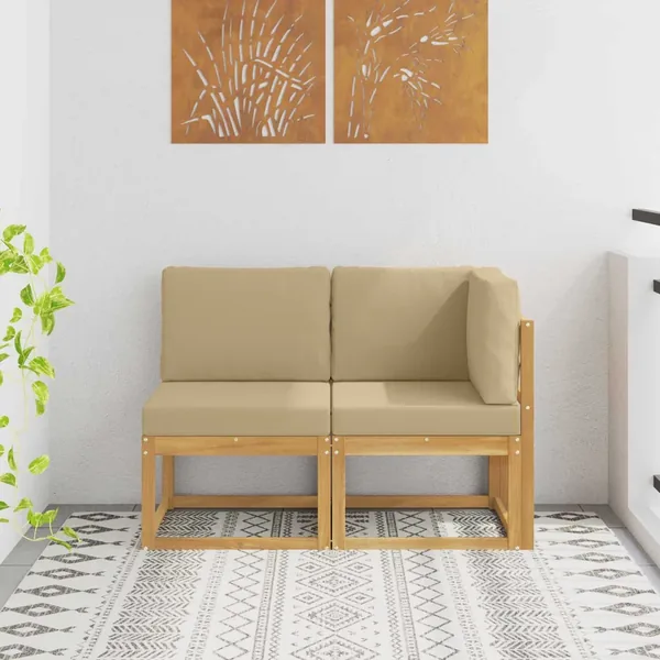 Canapé d’extérieur milieu et coin avec coussin 2 Pièce Blanc