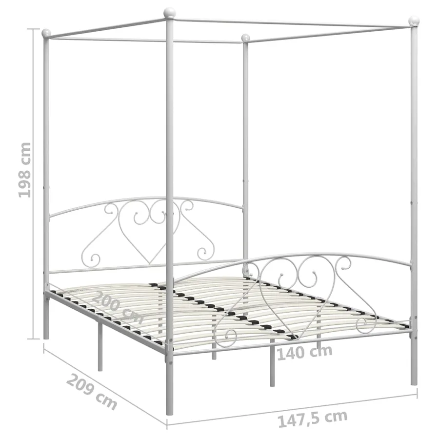Cadre de lit sans matelas avec baldaquin blanc 140x200 cm métal - 5