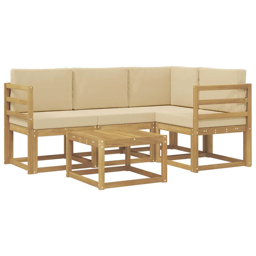 Ensemble de canapés d'extérieur 5 pcs Blanc et Beige - 2