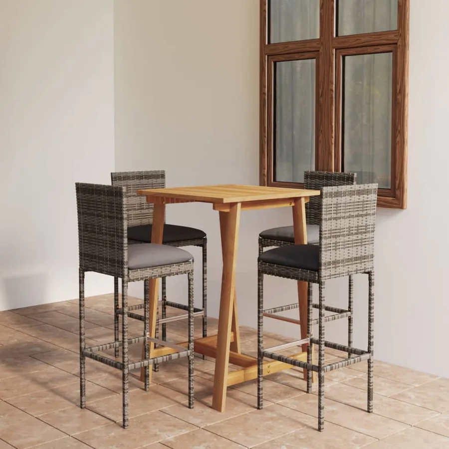 Ensemble de bar de jardin avec coussins 5 pcs Gris