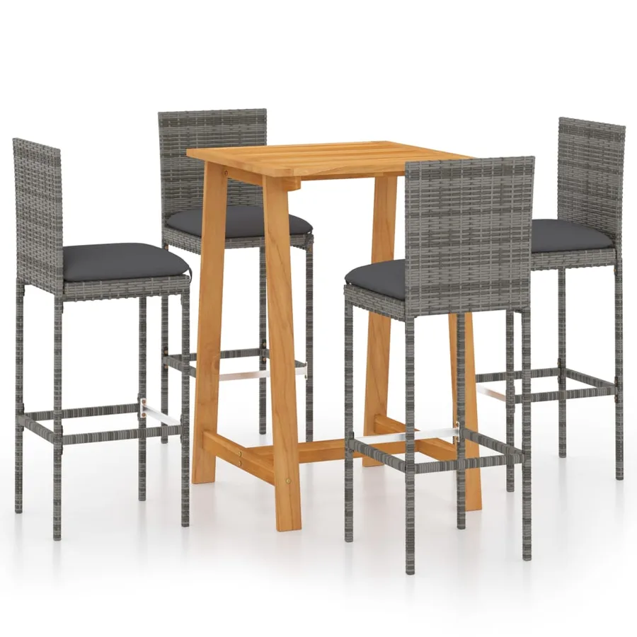 Ensemble de bar de jardin avec coussins 5 pcs Gris - 2