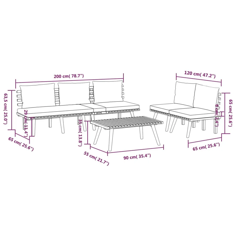 Salon de jardin 4 pcs avec coussins Bois d'acacia solide - 10