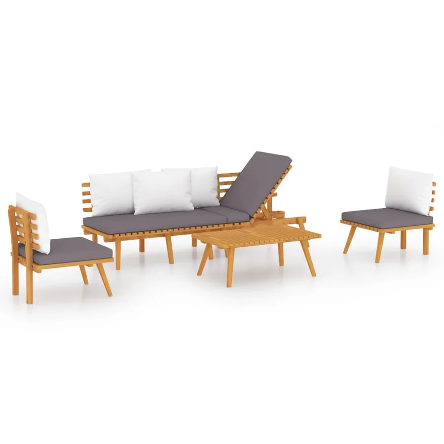 Salon de jardin 4 pcs avec coussins Bois d'acacia solide - 2